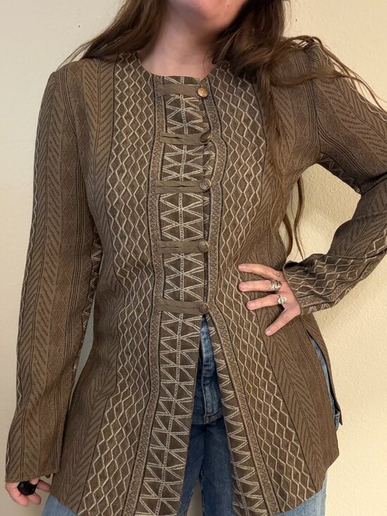 Vintage Tops - PRICE FIRM Vintage 90s Y2K Brown Printed Button Down Top Boho Relaxed LG Petite